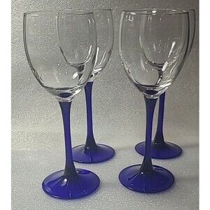 Set of 4 Luminarc Neptune Cobalt Blue Wine Glasses